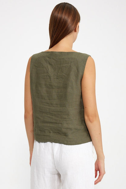 Linen Sleeveless Top | Women Linen Blouse | Green Linen Blouse Top | Linen Tank Top | Linen Tops | Blouses For Women | women's clothing